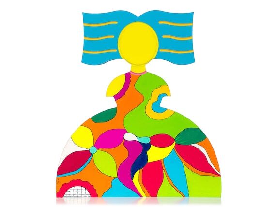 Modern Pop Art Wooden Sculpture: Colorful Flo...