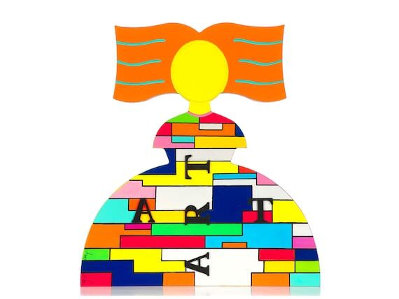 Handmade Pop Art Wooden Sculpture: Modern Geo...
