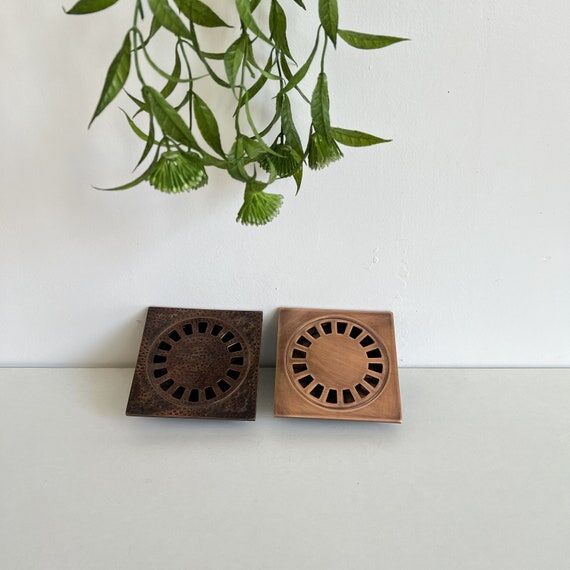 Copper Floor Drain - Engraved Square Shower D...
