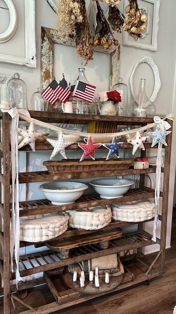 Patriotic star garland, red white and blue ga...