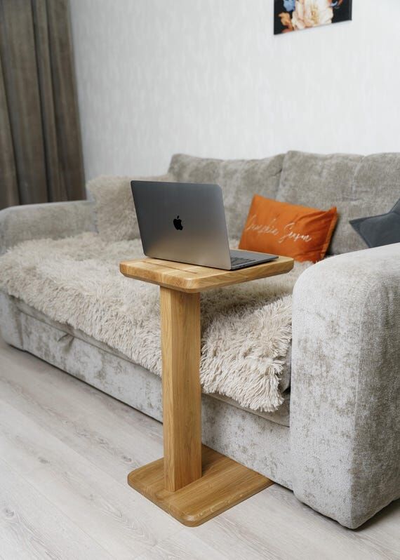 Wooden sofa side table, C-shaped end table fo...