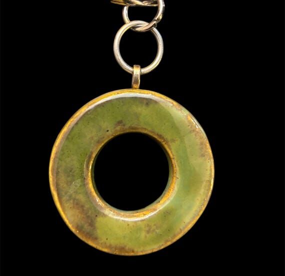 Whimsical Ceramic green circle choker neckkac...