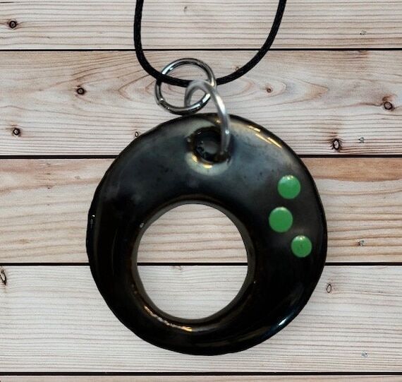 Whimsical Ceramic green circle necklace penda...