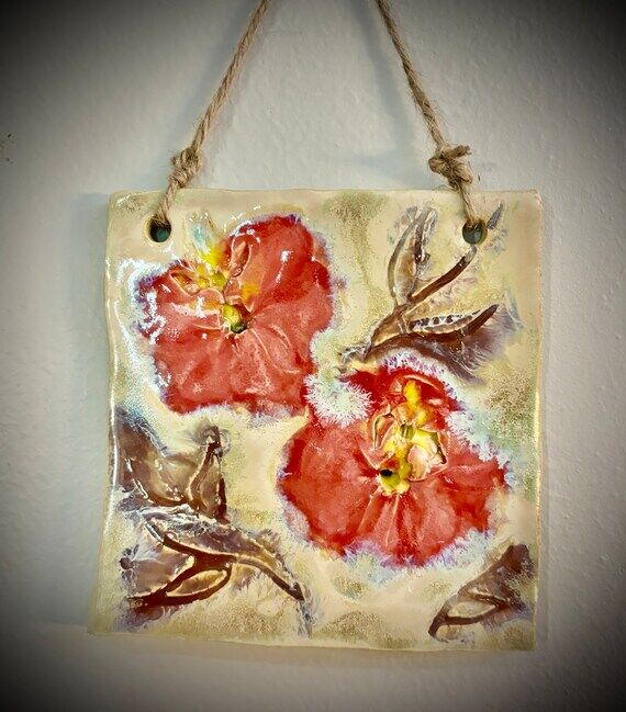 Ceramic wall decor, whimsical orchids, bedro...