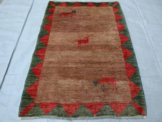 Wool Gabbeh rug 3x4, Small Pictorial Afghan T...