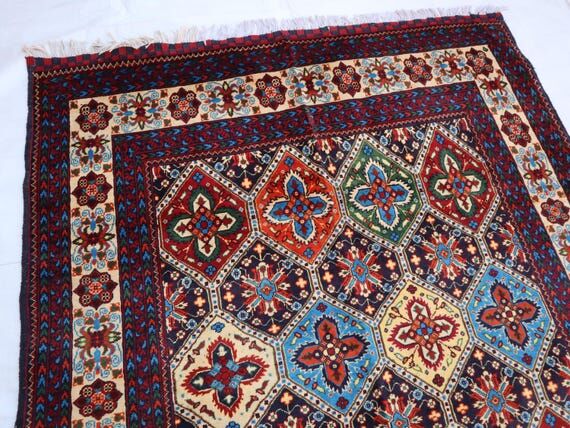 5x7 Handwoven Afghan rug, Turkmen geometric c...