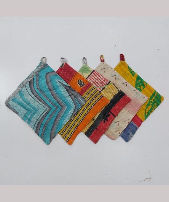 Vintage Kantha Handmade Pot Holder 4 Pcs...