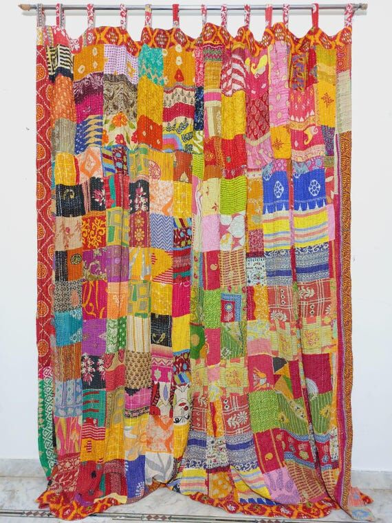 Vintage Kantha Patchwork Curtain : Handmade C...