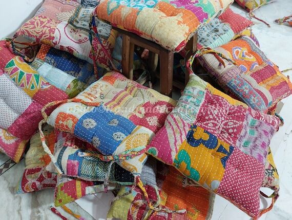Vintage Kantha Chair Pad 1 Piece: 100% Cotton...