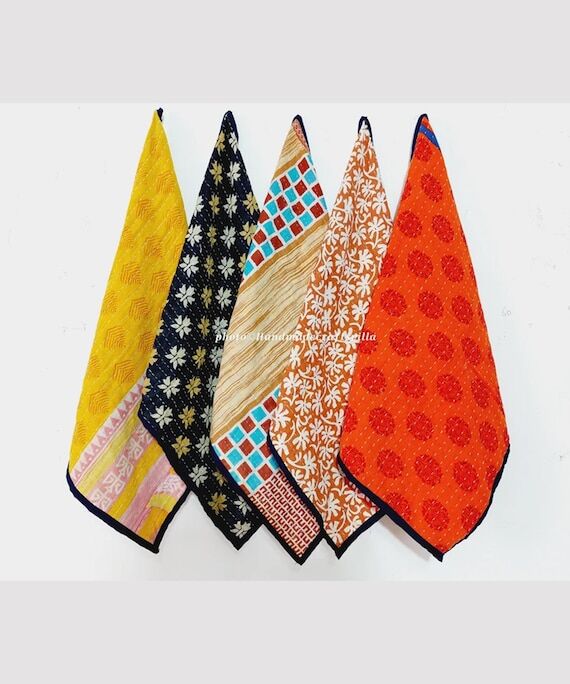 Vintage Kantha Kitchen Towel Set 5 : Handmade...
