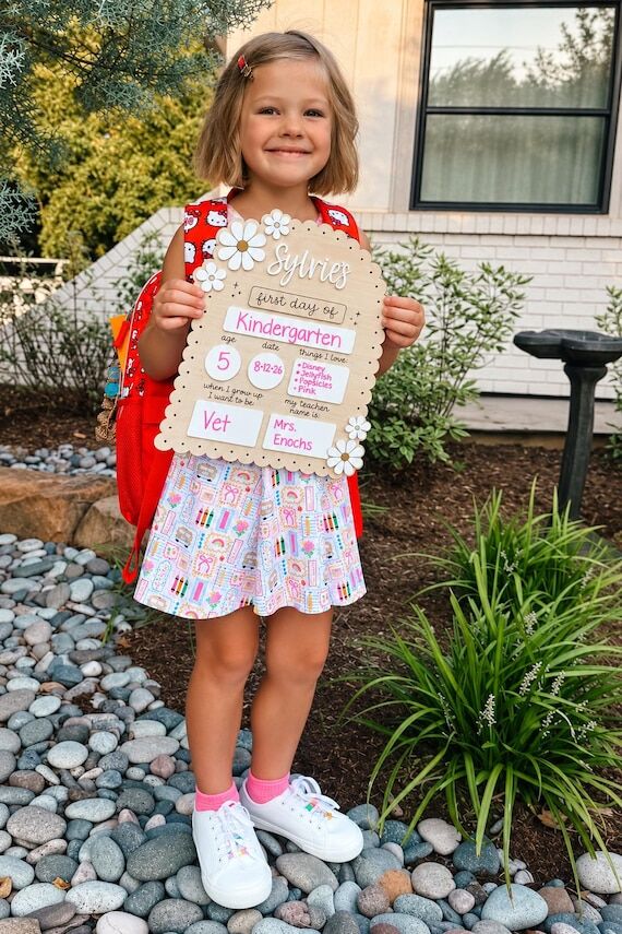Personalized First Day of School Sign, Reusab...