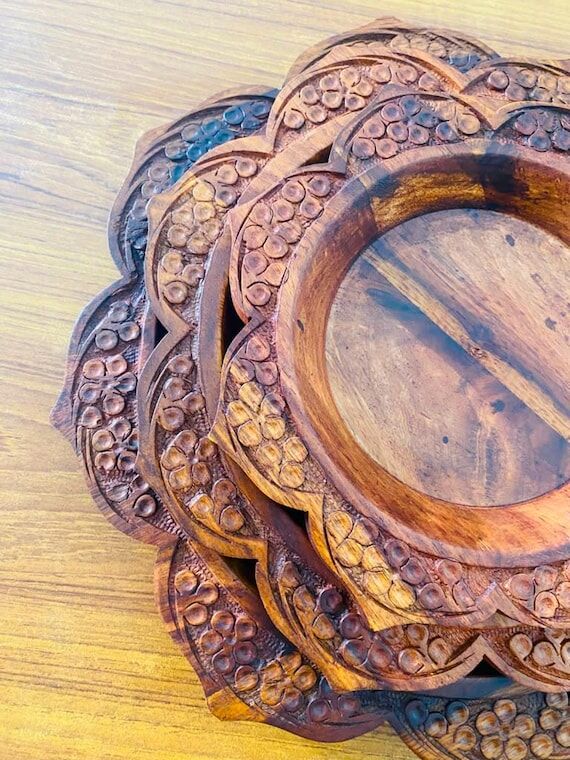 Sheesham Wood Dinner Plate Set of 3, Handmade...