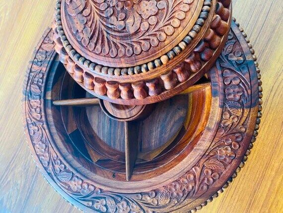 Handcarved Sheesham Wood Dry Fruit Box | Rust...