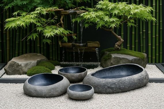 Hand Carved River Stone Bird Bath & Garden Bo...