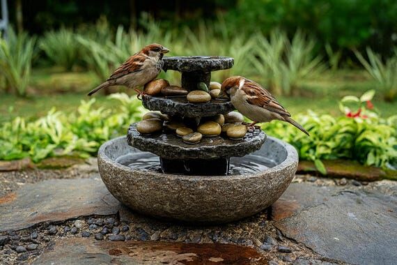 Natural Slate 3-Tier Fountain with Carved Riv...