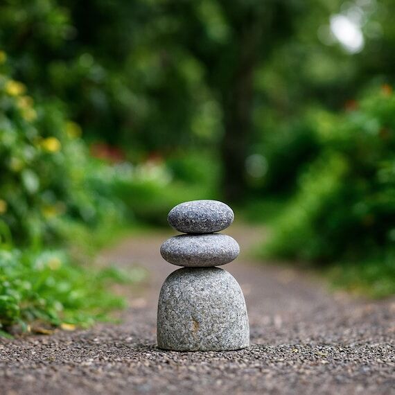 Three-Rock Balance Cairn Sculpture - Zen Medi...