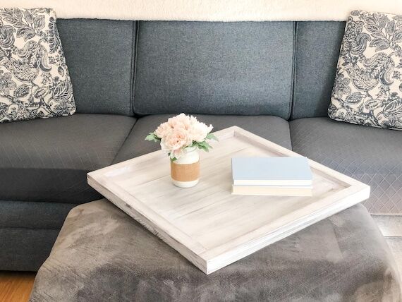Oversized White Square Wooden Ottoman Tray ...