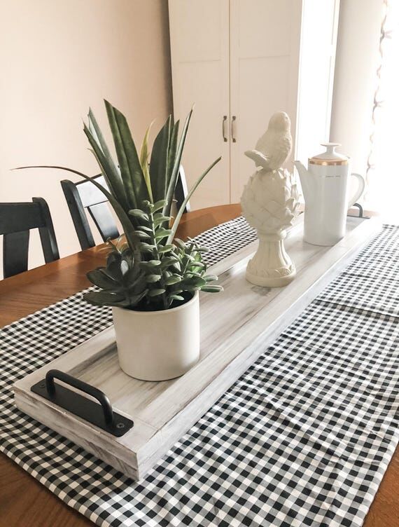 Handmade Long Wooden Centerpiece Tray – Whi...