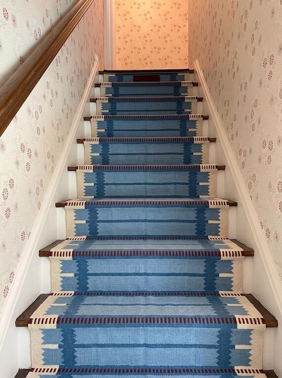 100% Wool Blue Stair Runner Rug | Persian Sty...