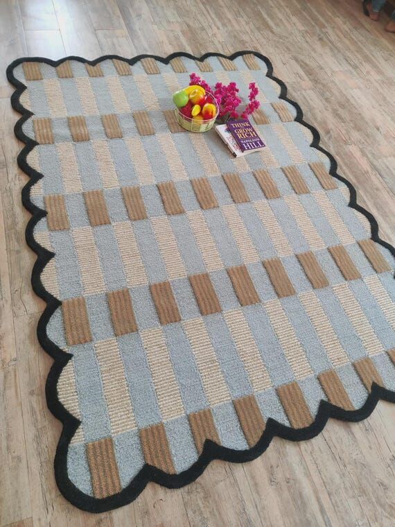 Blue Scalloped Scandinavian 8X10, 9X12 Hand T...