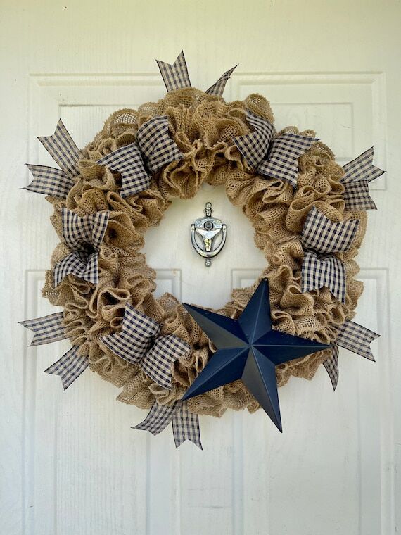 Primitive Star Burlap Wreath;country;handmade...