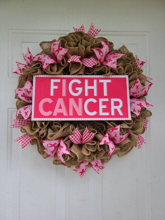 I Can Fight Cancer Burlap Wreath, breast canc...