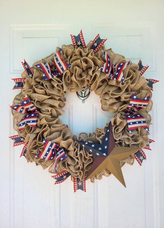 Americana Primitive Burlap Wreath,patriotic,r...