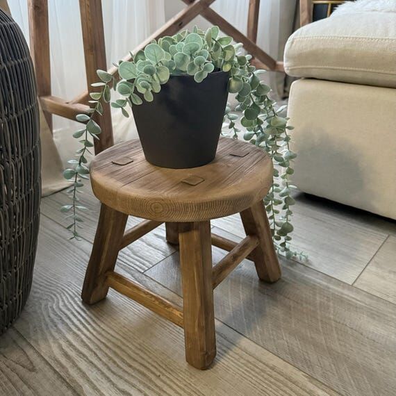 Round step stool decor | Wooden mini stool | ...