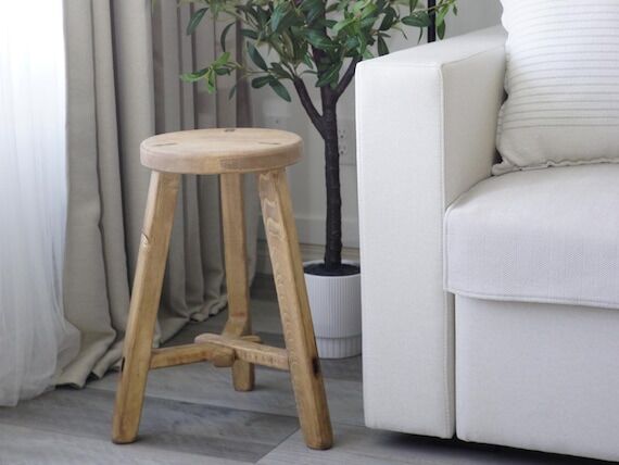 Vintage-style round stool | Rustic | Accent p...