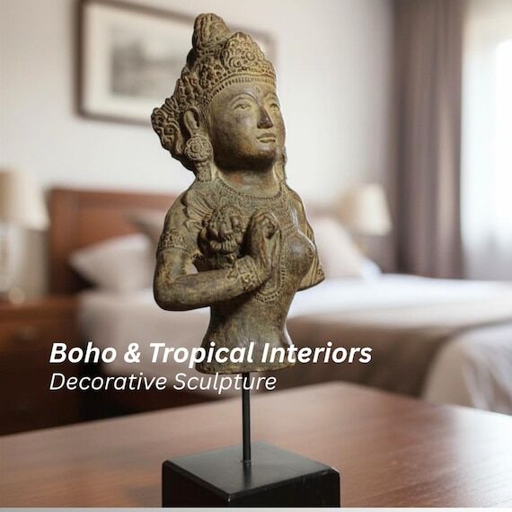 Hand-Painted Balinese Goddess Bust Statue | A...