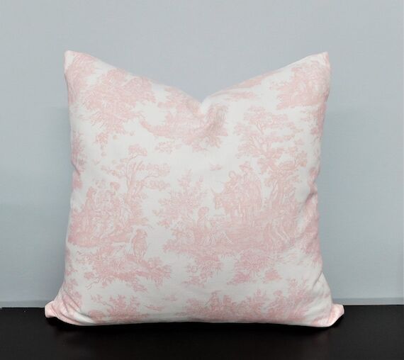 Pink & White Toile Pillow Cover Baby Girl Nur...