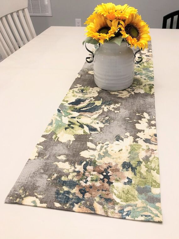 Floral Table Runner Dining Decor Taupe Grey S...