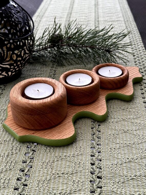 Wood tealight holder, Halloween Thanksgiving ...