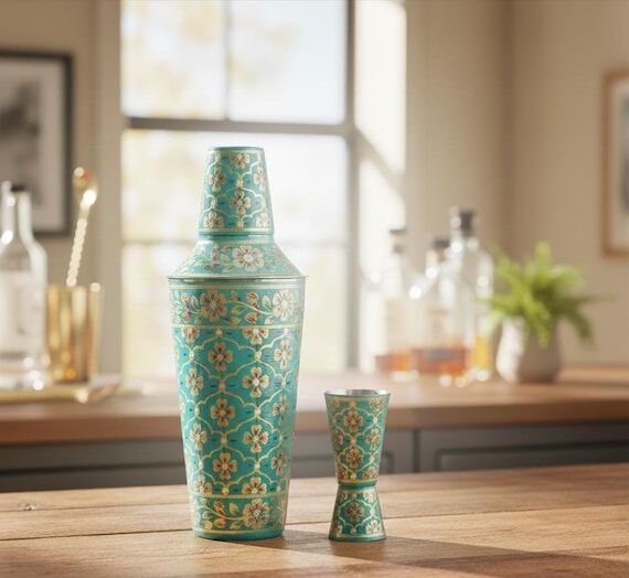 Hand Painted Indian Cocktail Shaker & Jigger ...