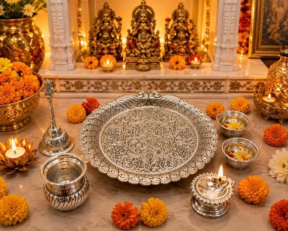 Silver Peacock Pooja Thali Set | Handcrafted ...