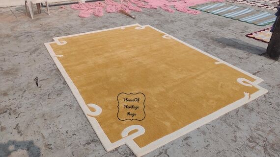 Mustard Loop Wool Rug with Ivory Border – H...