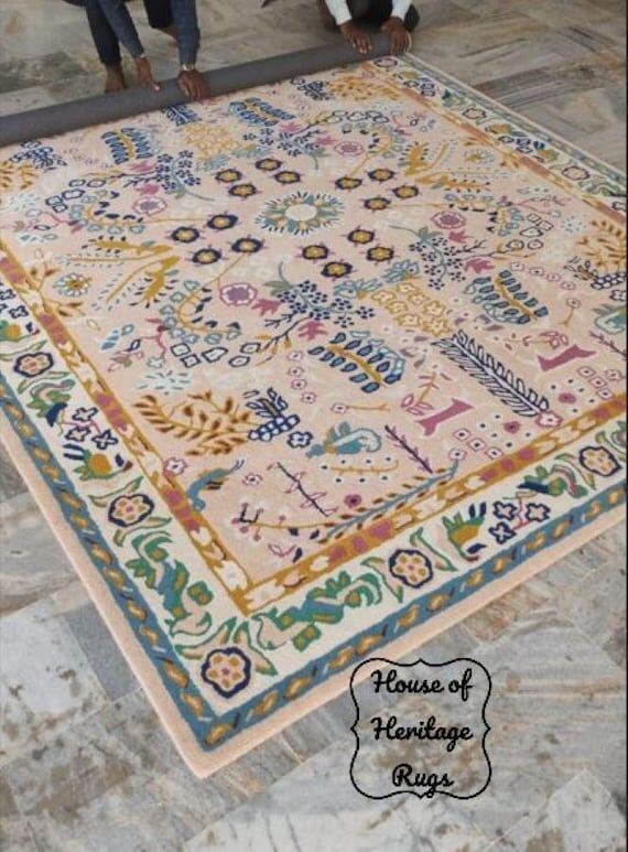 Vintage Floral Rug | Pink Oushak Style Handma...