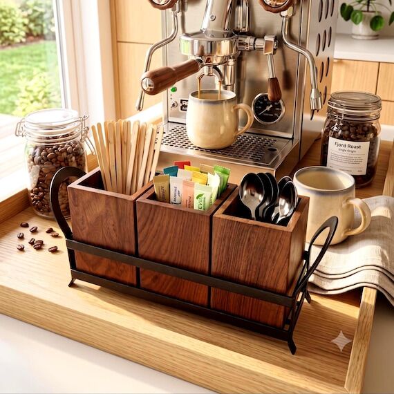 Wooden Kitchen Organizer with Metal Caddy | R...