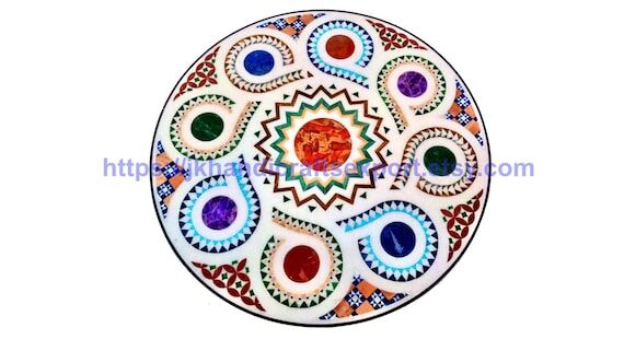 White Marble Inlay Table Top – Semi-Preciou...