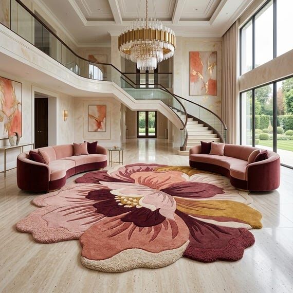 Flower Shaped Rug, Hand Tufted Wool Area Rug,...