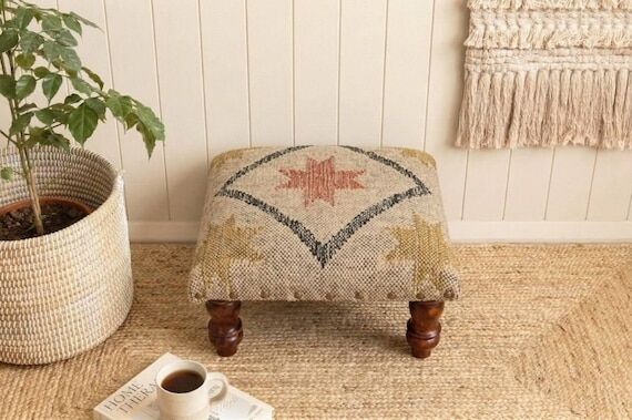 Handmade Kilim Ottoman Footstool | Wool Jute ...