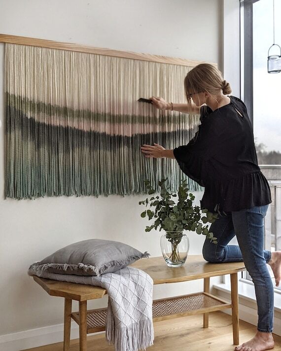 Dip dye fiber art, large boho wall hanging, c...