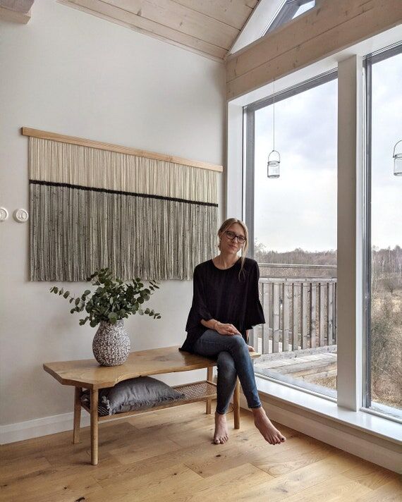 Large dip dye wall hanging, black tapestry, y...