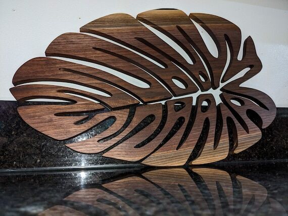 Boho Monstera Leaf Wall Decor, Real Wood, Mad...