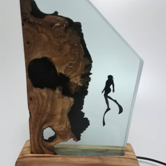 Deep Dive Epoxy Night Light, Resin And Wood N...