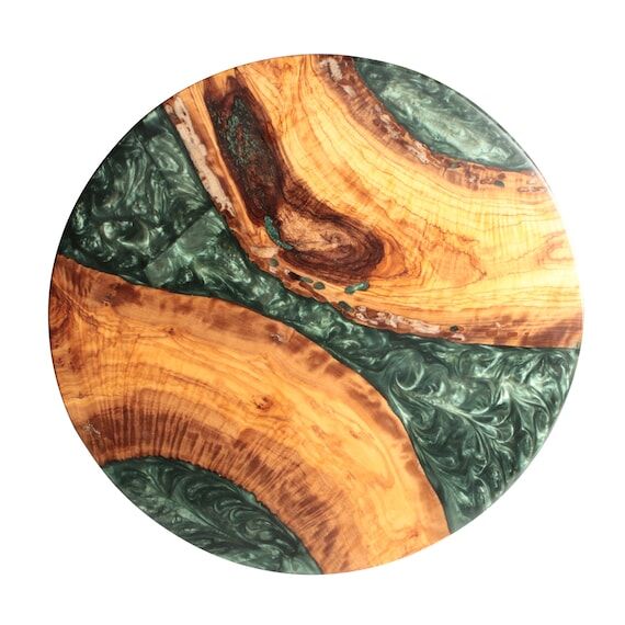 Olive Epoxy Wooden Coffee Table, Walnut Resin...