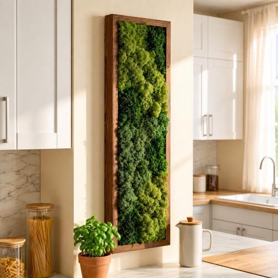 Preserved Moss Wall With Wood Frame, Handcraf...