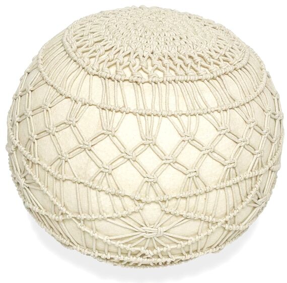 Handwoven Macrame Cotton Pouf: Rustic Footsto...
