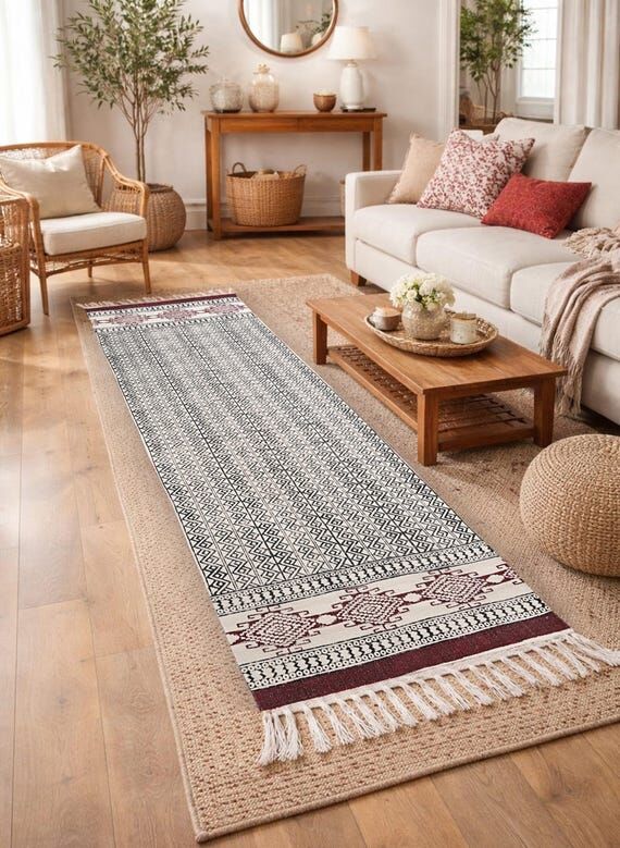 Block Printed Hallway Runner Rug Stair Woven ...