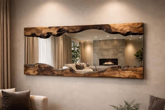 Handmade Live Edge Walnut Mirror | Modern Wal...